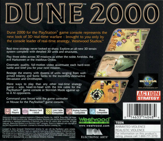 Dune 2000 - (PS1) PlayStation 1 Video Games Westwood Studios   