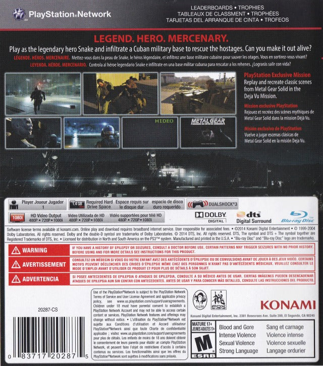 Metal Gear Solid V: Ground Zeroes - (PS3) PlayStation 3 Video Games Konami   
