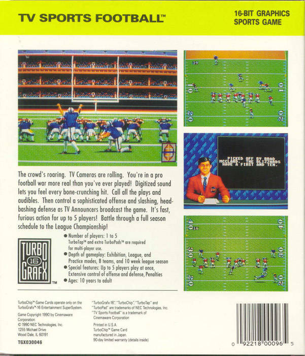 TV Sports Football - TurboGrafx-16 [Pre-Owned] Video Games NEC   