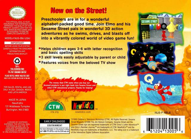 Sesame Street: Elmo's Letter Adventure - (N64) Nintendo 64  [Pre-Owned] Video Games NewKidCo   