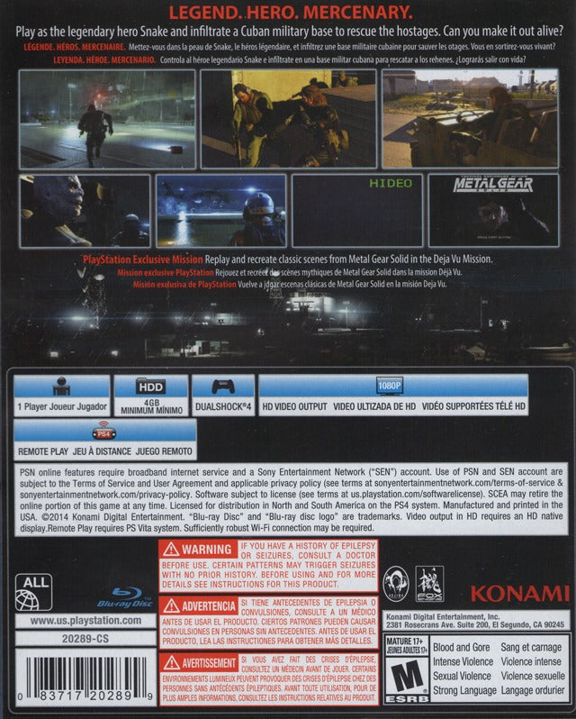 Metal Gear Solid V: Ground Zeroes - PlayStation 4 Video Games Konami   