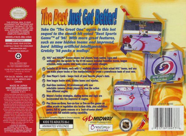 Wayne Gretzky's 3D Hockey '98 - (N64) Nintendo 64 [Pre-Owned] Video Games Midway   
