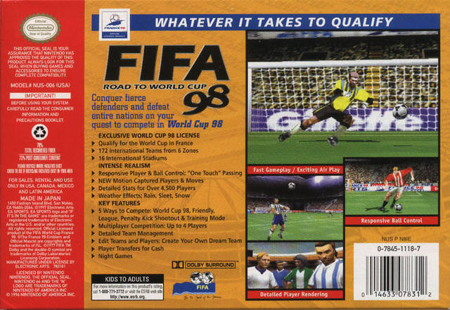 FIFA: Road to World Cup 98 - (N64) Nintendo 64 [Pre-Owned] | J&L Game