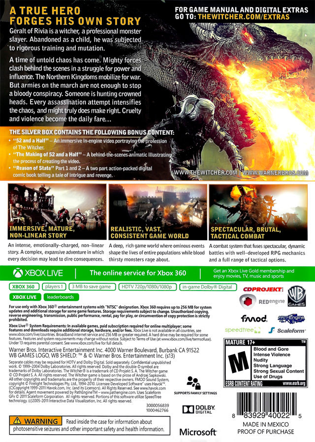 The Witcher 2: Assassins of Kings (Enhanced Edition Silver Box) - Xbox 360 [Pre-Owned] Video Games WB Games   