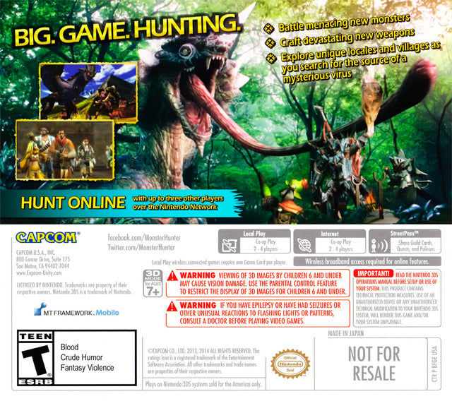 Monster Hunter 4 Ultimate - Nintendo 3DS Video Games Capcom   