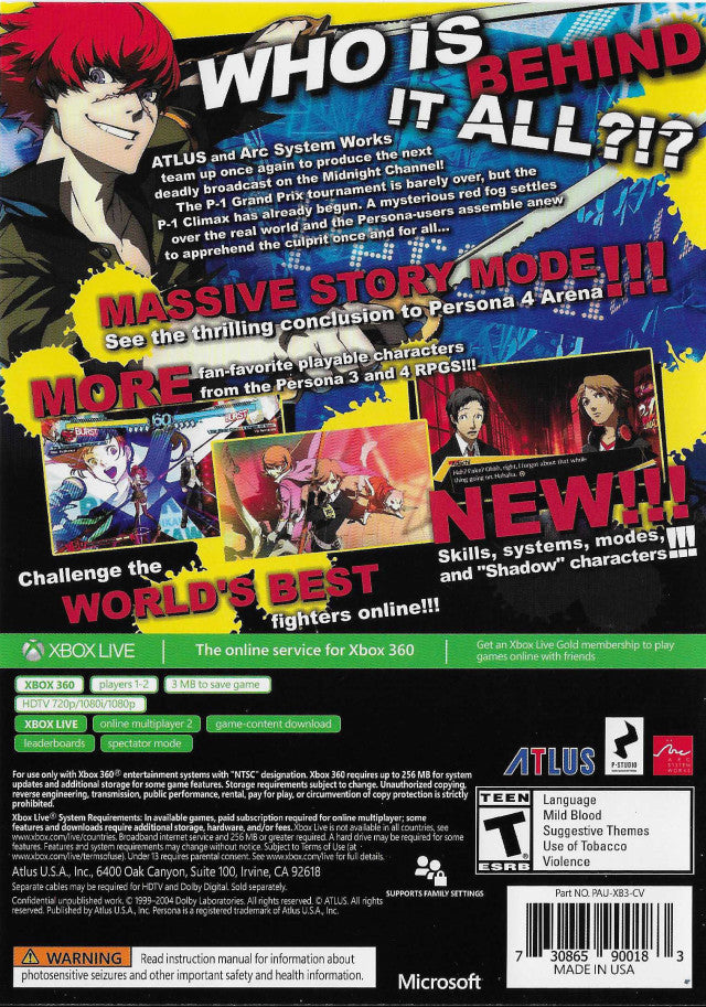 Persona 4 Arena Ultimax - Xbox 360 Video Games Atlus   