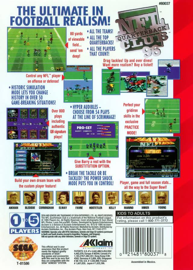 NFL Quarterback Club 96 - (SG) SEGA Genesis [Pre-Owned] Video Games Acclaim   