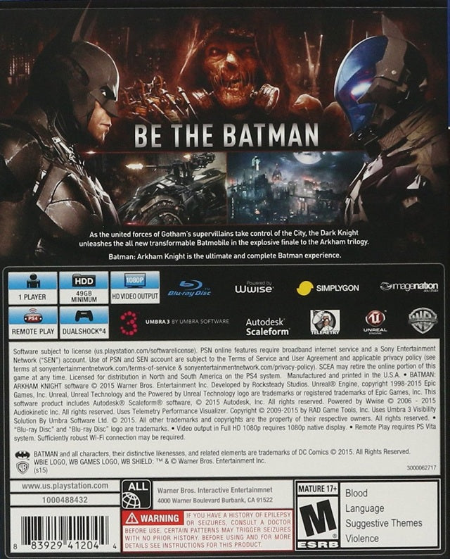 Batman: Arkham Knight - (PS4) PlayStation 4 [Pre-Owned] Video Games Warner Bros. Interactive Entertainment   