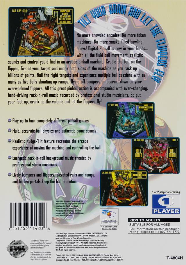 Last Gladiators Digital Pinball - (SS) SEGA Saturn Video Games Time Warner Interactive   