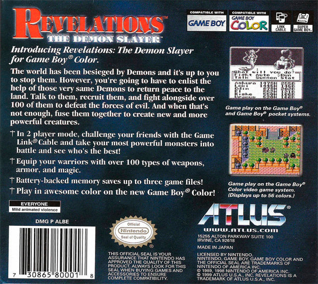 Revelations: The Demon Slayer - (GBC) Game Boy Color [Pre-Owned] Video Games Atlus   