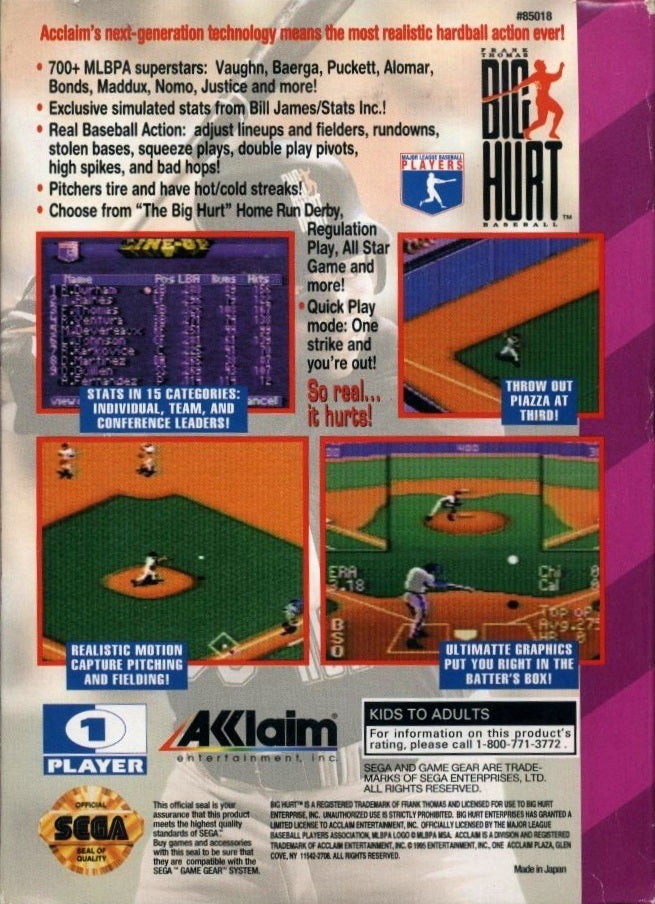 Frank Thomas Big Hurt Baseball - SEGA GameGear [Pre-Owned] Video Games Acclaim   