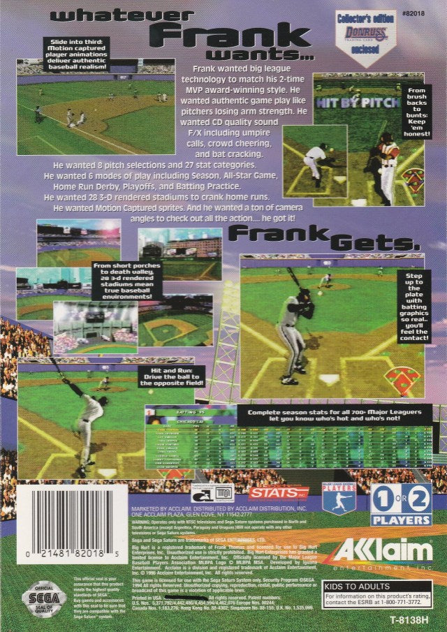 Frank Thomas Big Hurt Baseball - (SS) SEGA Saturn [Pre-Owned] Video Games Acclaim   