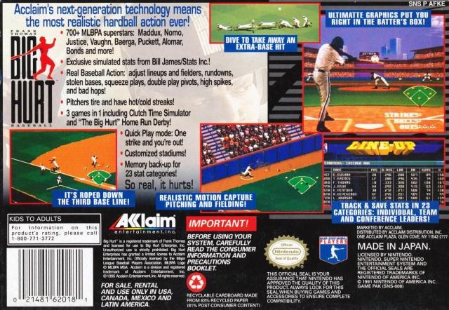 Frank Thomas Big Hurt Baseball - (SNES) Super Nintendo [Pre-Owned] Video Games Acclaim   