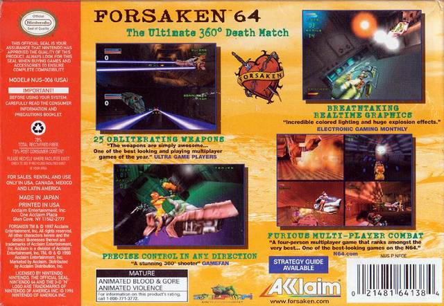 Forsaken 64 - (N64) Nintendo 64 [Pre-Owned] Video Games Acclaim   