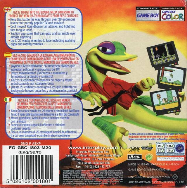 Gex: Enter the Gecko - (GBC) Game Boy Color [Pre-Owned] (European Import) Video Games Crave   