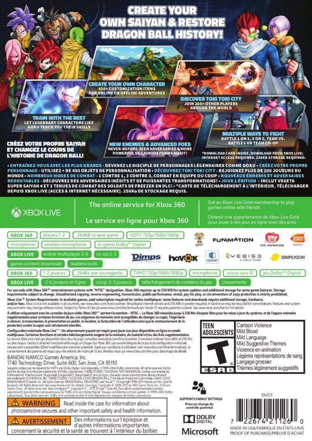 Dragon Ball: Xenoverse - Xbox 360 Video Games Bandai Namco Games   