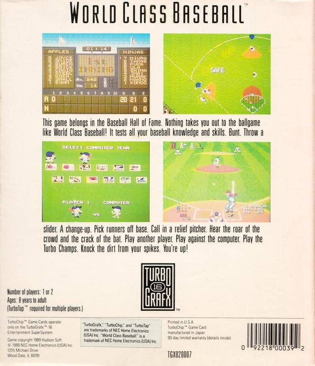 World Class Baseball - TurboGrafx-16 [Pre-Owned] Video Games NEC Interchannel   