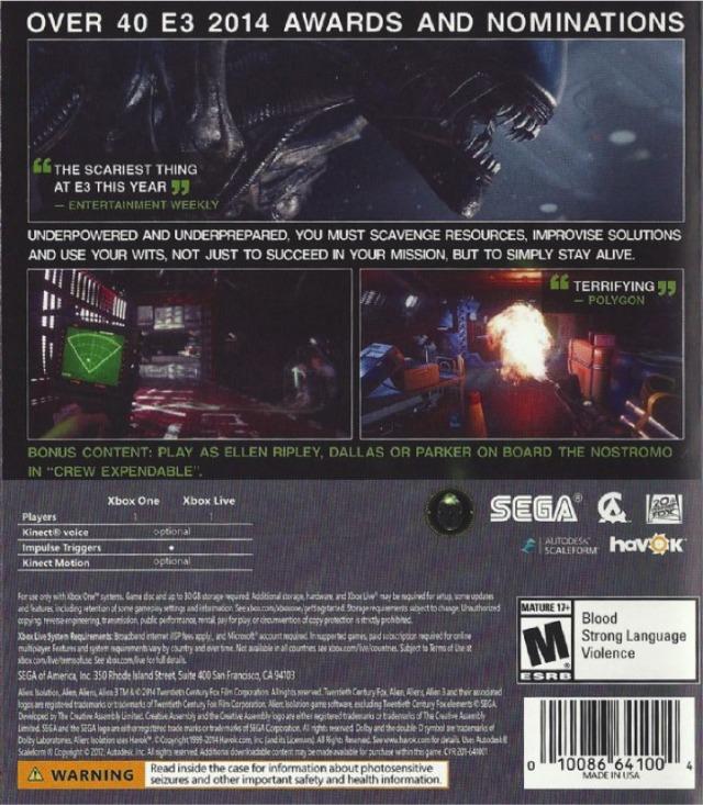 Alien: Isolation (Nostromo Edition) - (XB1) Xbox One Video Games Sega   