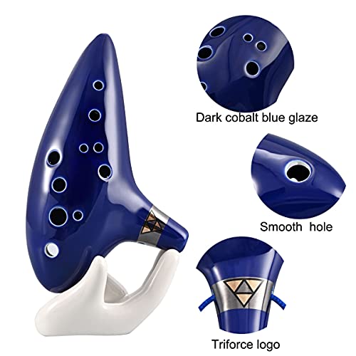 Ocarina 12-Hole Alto C Ceramic Piccolo, Musical Instrument with Display Stand Music Book Neck-Strap Bag Toys LIEKE   