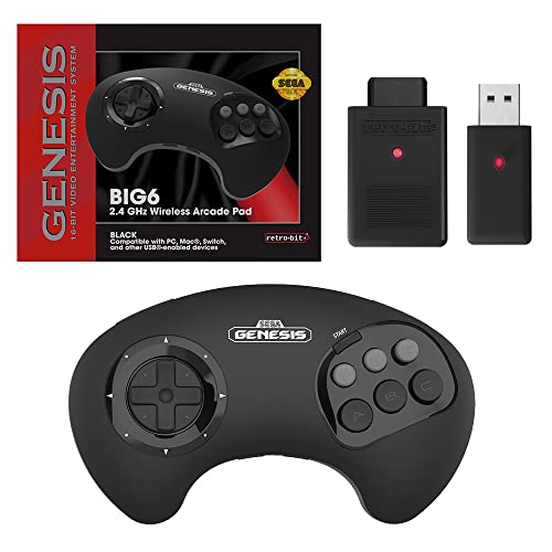 Retro-Bit BIG6 2.4 GHz Sega Genesis Wireless Arcade Controller Pad (Black) - (SG) Sega Genesis [Pre-Owned] Accessories Retro-Bit