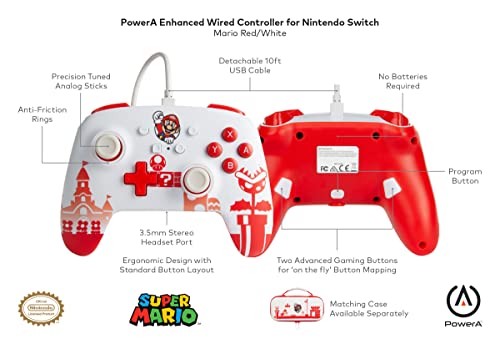 PowerA Enhanced Wired Controller (Mario Red/White) - (NSW) Nintendo Switch Accessories PowerA   