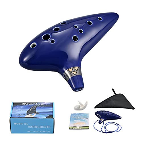 Ocarina 12-Hole Alto C Ceramic Piccolo, Musical Instrument with Display Stand Music Book Neck-Strap Bag Toys LIEKE   