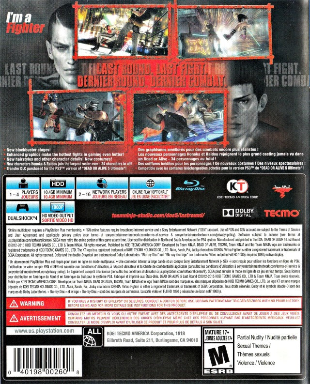 Dead or Alive 5: Last Round - (PS4) PlayStation 4 Video Games Koei Tecmo Games   