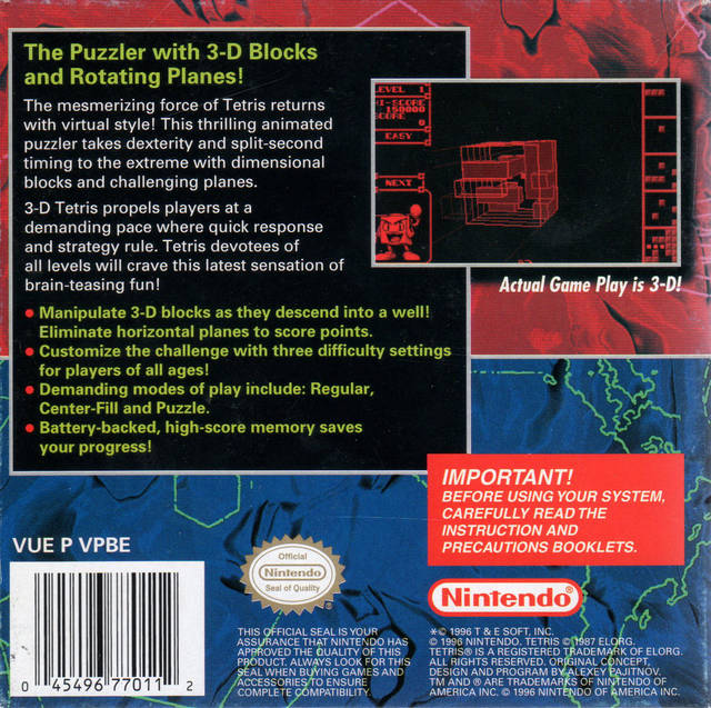 3-D Tetris - (VB) Virtual Boy [Pre-Owned] Video Games Nintendo   