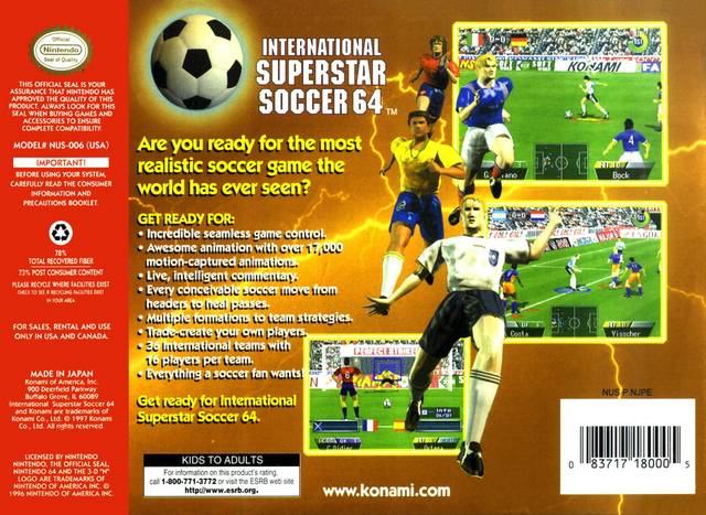 International Superstar Soccer 64 - (N64) Nintendo 64 [Pre-Owned] Video Games Konami   