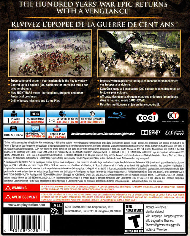 Bladestorm: Nightmare - (PS4) PlayStation 4 Video Games Koei Tecmo Games