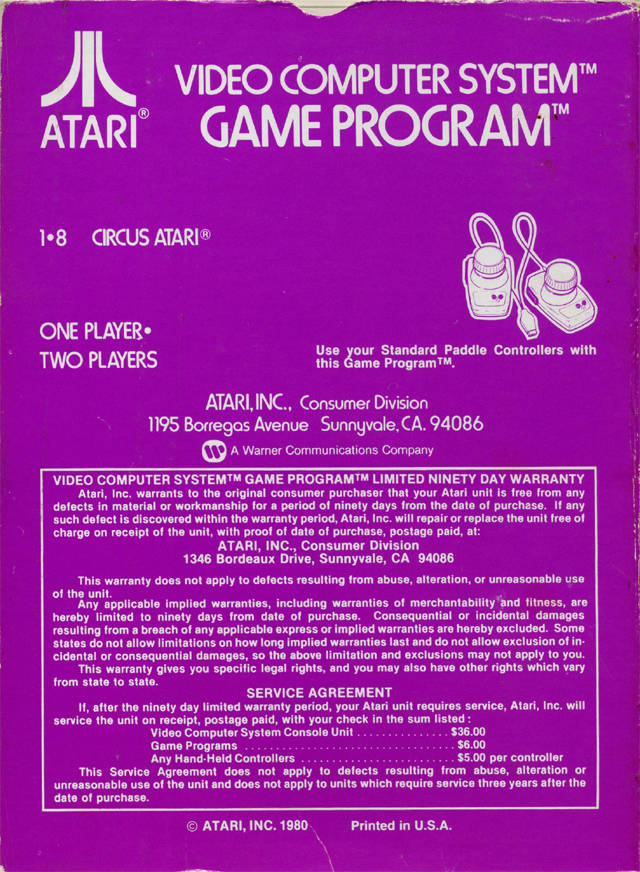 Circus Atari - Atari 2600 [Pre-Owned] Video Games Atari Inc.   