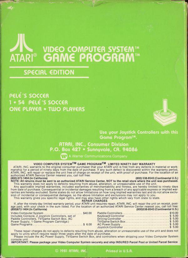 Pele's Soccer - Atari 2600 [Pre-Owned] Video Games Atari Inc.   