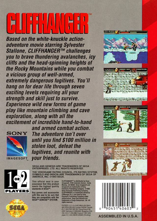 Cliffhanger - (SG) SEGA Genesis [Pre-Owned] Video Games Sony Imagesoft   