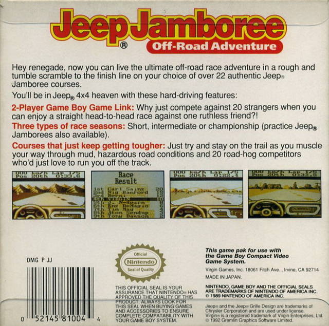 Jeep Jamboree: Off Road Adventure - (GB) Game Boy [Pre-Owned] Video Games Virgin Interactive   