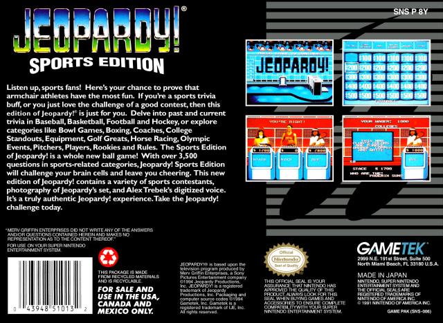 Jeopardy! Sports Edition - (SNES) Super Nintendo [Pre-Owned] Video Games GameTek   