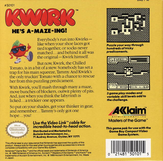 Kwirk - (GB) Game Boy [Pre-Owned] Video Games Acclaim   