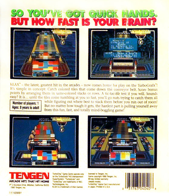 Klax - TurboGrafx-16 [Pre-Owned] Video Games Tengen   