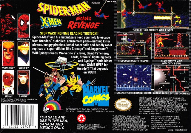 Spider-Man / X-Men: Arcade's Revenge - (SNES) Super Nintendo [Pre-Owned] Video Games LJN Ltd.   