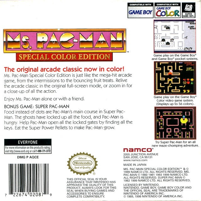 Ms. Pac-Man: Special Color Edition - (GBC) Game Boy Color [Pre-Owned] Video Games Namco   