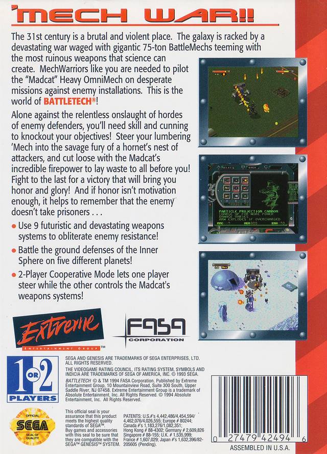 Battletech: A Game of Armored Combat - (SG) SEGA Genesis [Pre-Owned] Video Games Extreme Entertainment Group   