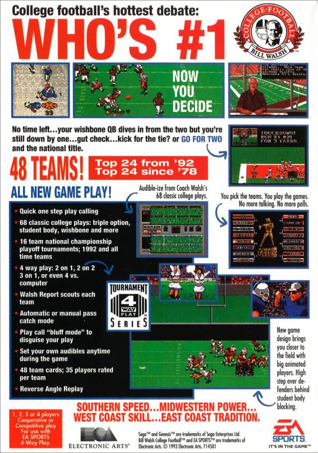 Bill Walsh College Football - SEGA Genesis [Pre-Owned] Video Games Electronic Arts   