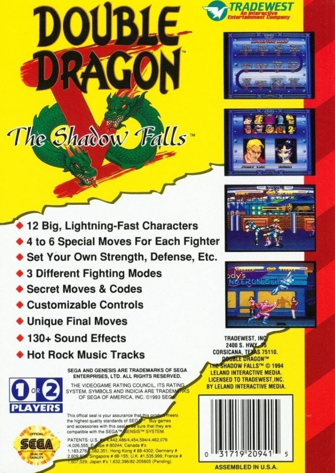 Double Dragon V: The Shadow Falls - (SG) SEGA Genesis [Pre-Owned] Video Games Tradewest   