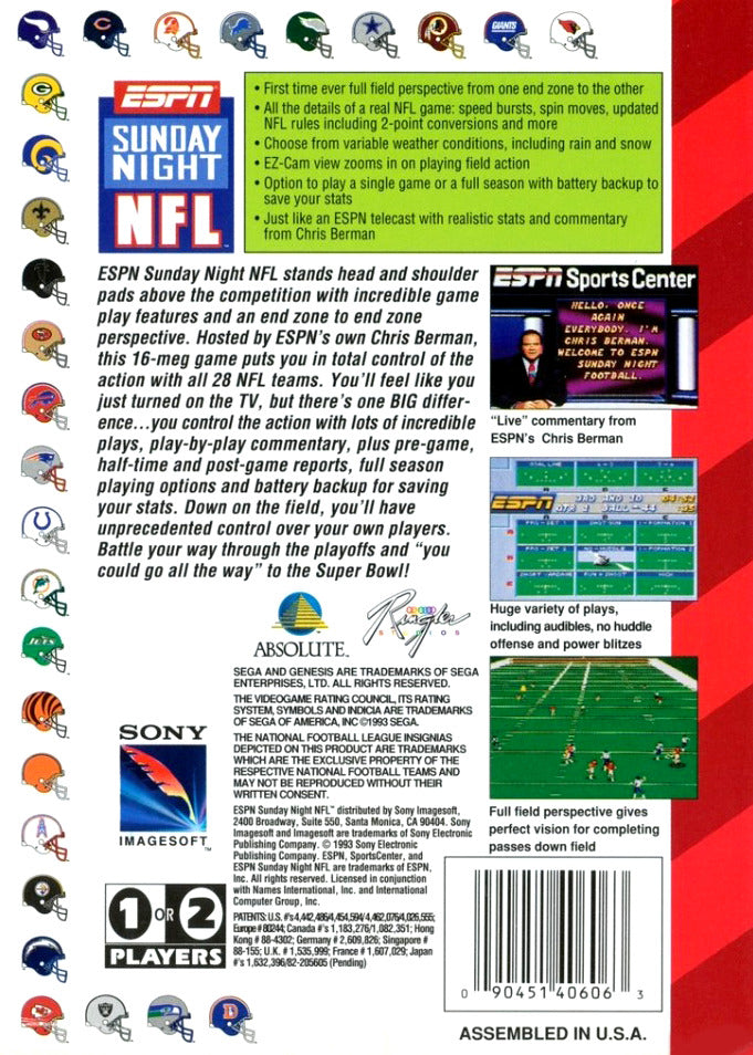 ESPN Sunday Night NFL - (SG) SEGA Genesis [Pre-Owned] Video Games Sony Imagesoft   