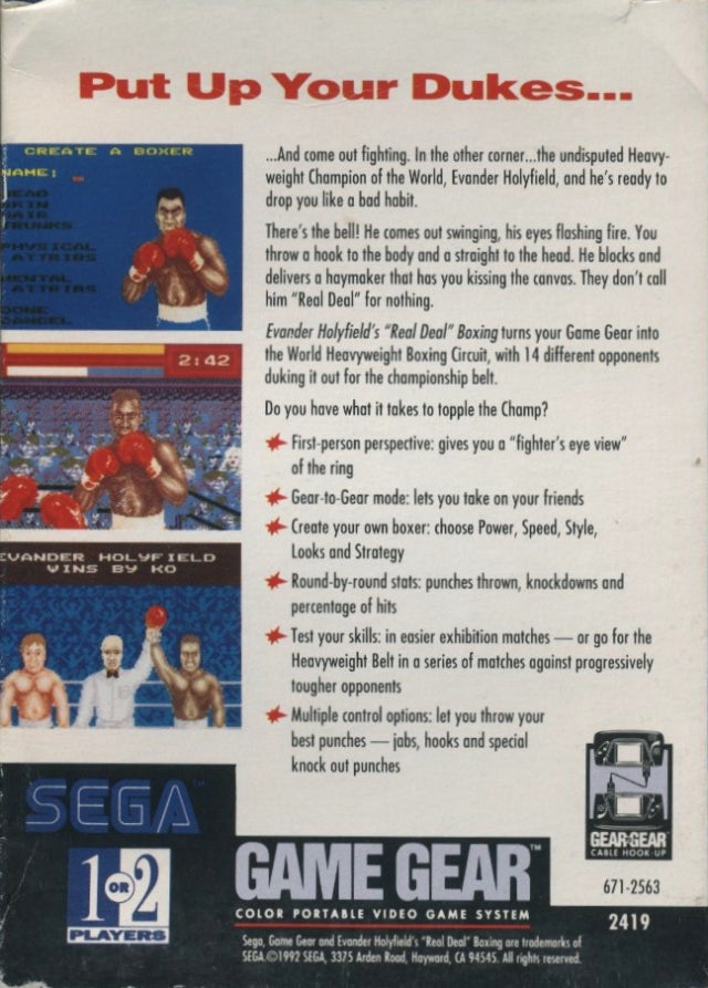 Evander 'Real Deal' Holyfield's Boxing - SEGA GameGear [Pre-Owned] Video Games Sega   