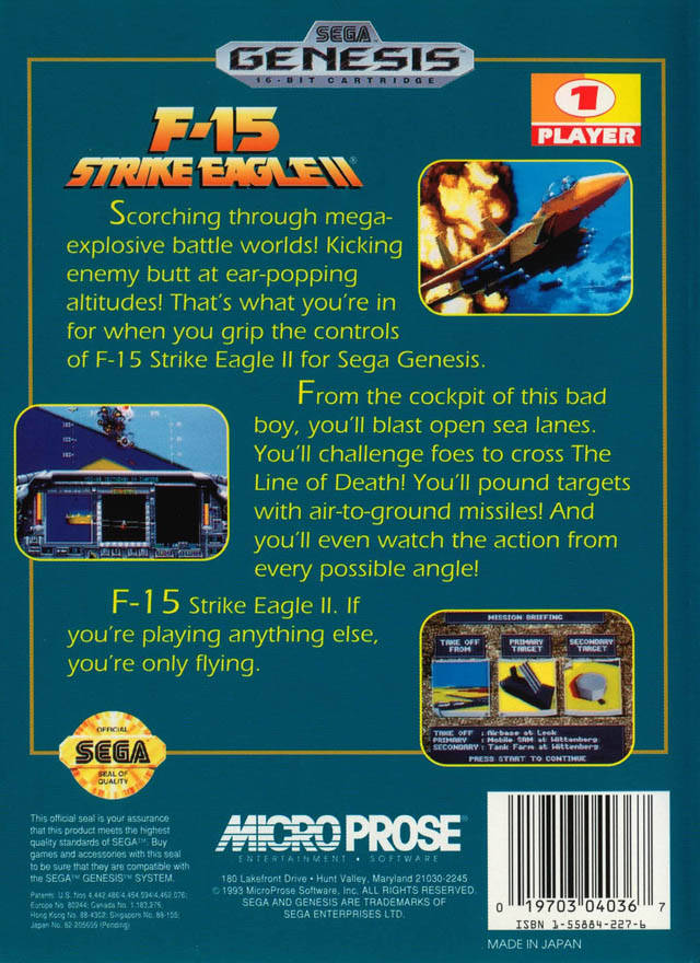 F-15 Strike Eagle II - (SG) SEGA Genesis [Pre-Owned] Video Games MicroProse   