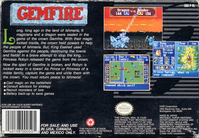 Gemfire - (SNES) Super Nintendo [Pre-Owned] Video Games Koei   