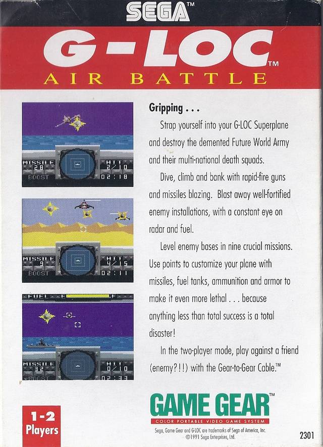 g loc game gear G-LOC Air Battle - Game Gear
