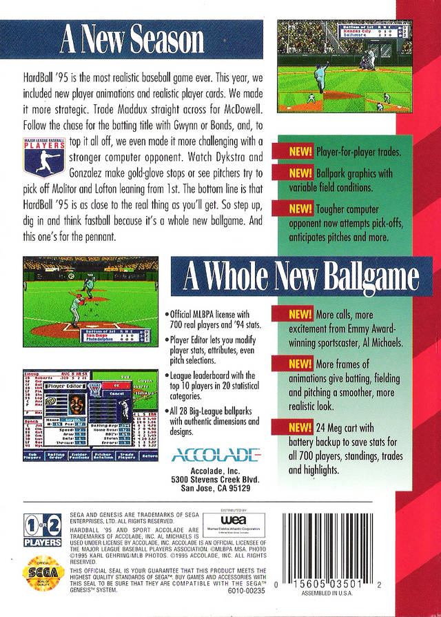 Hardball '95 - (SG) SEGA Genesis [Pre-Owned] Video Games Accolade   