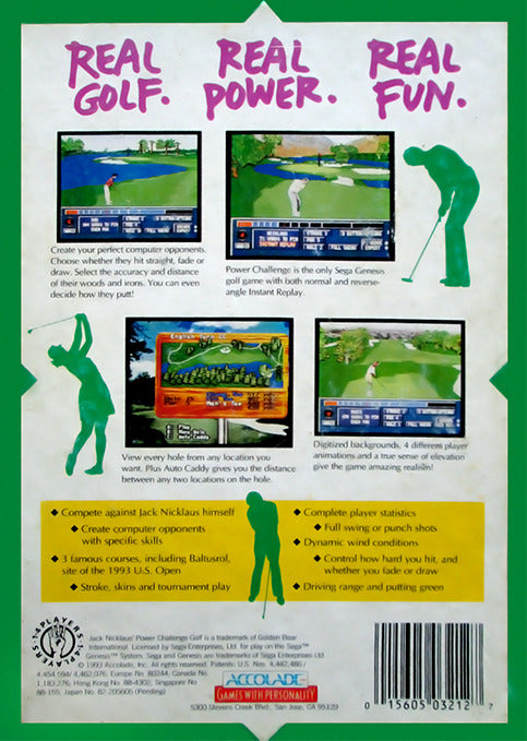 Jack Nicklaus' Power Challenge Golf - (SG) SEGA Genesis [Pre-Owned] Video Games Accolade   