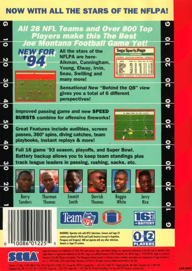NFL Football '94 Starring Joe Montana - (SG) SEGA Genesis [Pre-Owned] Video Games Sega   
